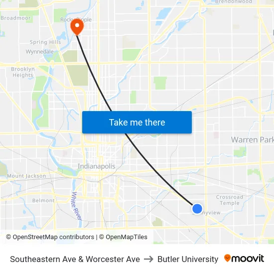 Southeastern Ave & Worcester Ave to Butler University map