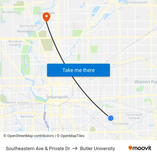 Southeastern Ave & Private Dr to Butler University map