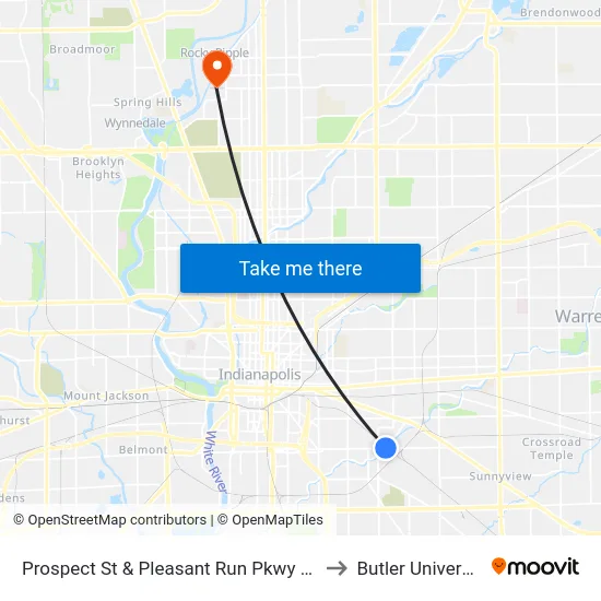 Prospect St & Pleasant Run Pkwy N Dr to Butler University map