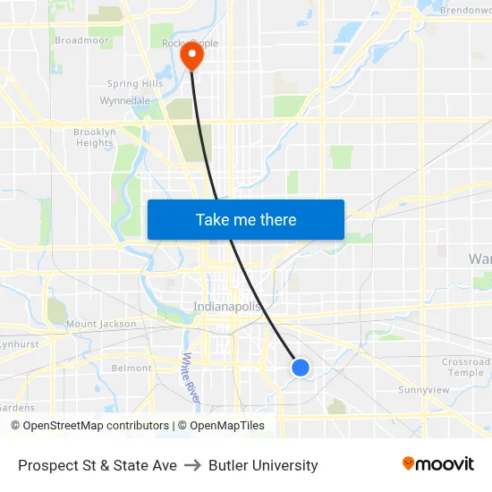 Prospect St & State Ave to Butler University map