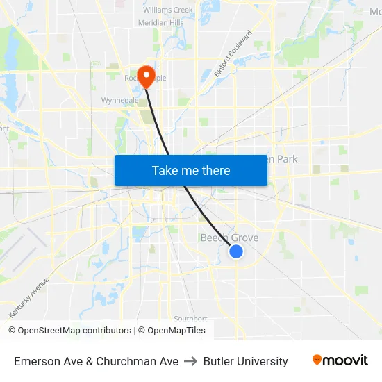 Emerson Ave & Churchman Ave to Butler University map