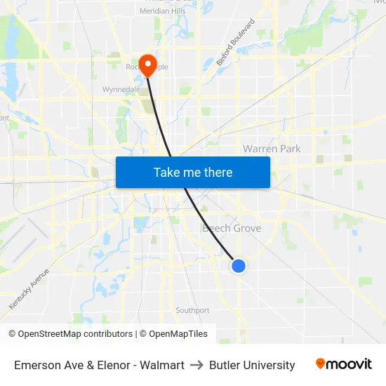 Emerson Ave & Elenor - Walmart to Butler University map