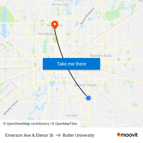 Emerson Ave & Elenor St to Butler University map