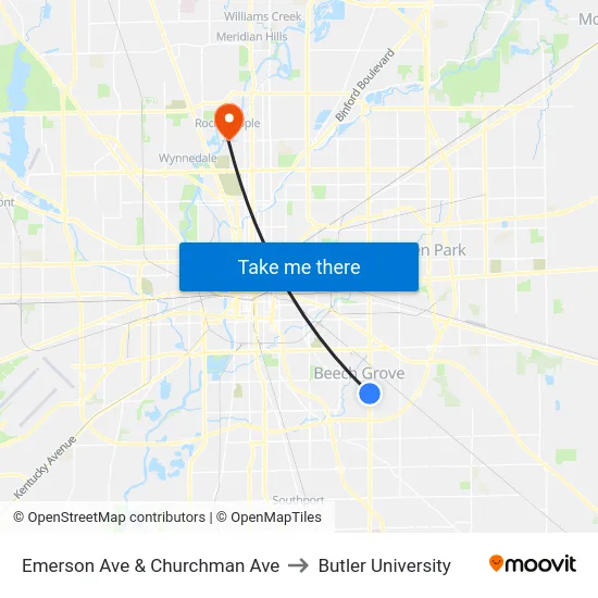 Emerson Ave & Churchman Ave to Butler University map