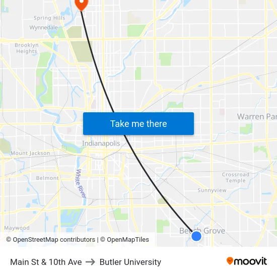 Main St & 10th Ave to Butler University map
