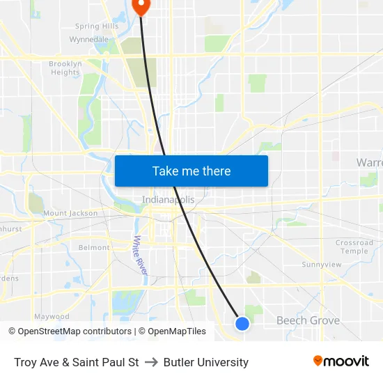 Troy Ave & Saint Paul St to Butler University map