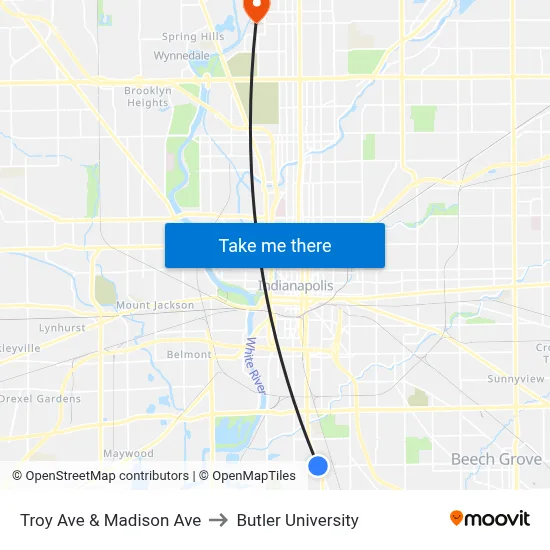 Troy Ave & Madison Ave to Butler University map