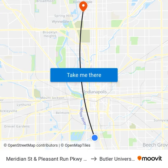 Meridian St & Pleasant Run Pkwy S Dr to Butler University map