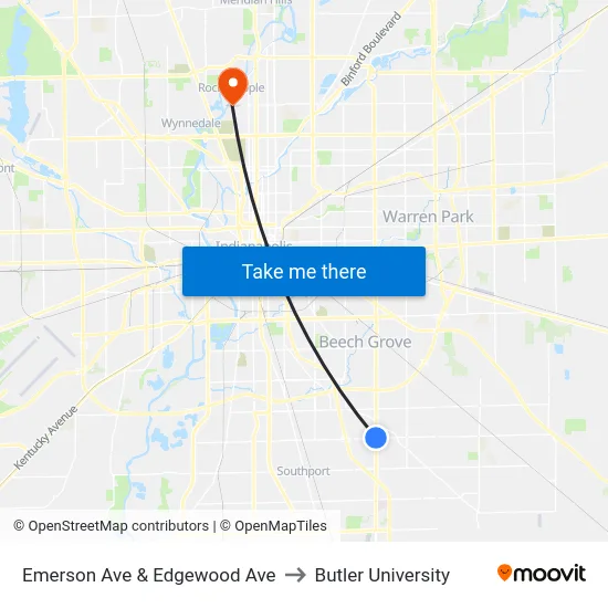 Emerson Ave & Edgewood Ave to Butler University map
