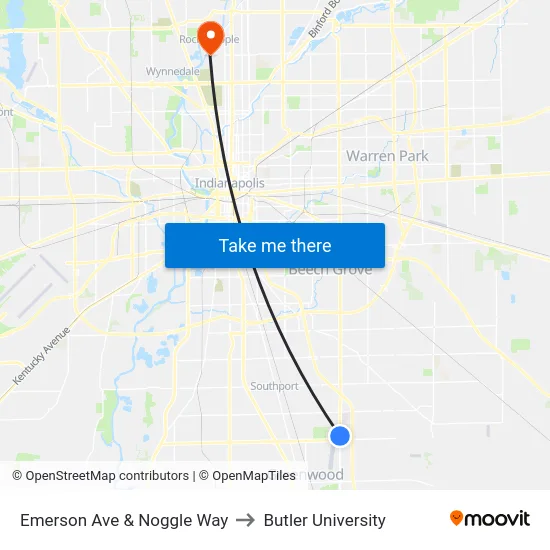 Emerson Ave & Noggle Way to Butler University map