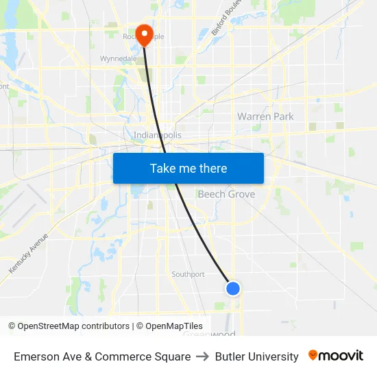 Emerson Ave & Commerce Square to Butler University map