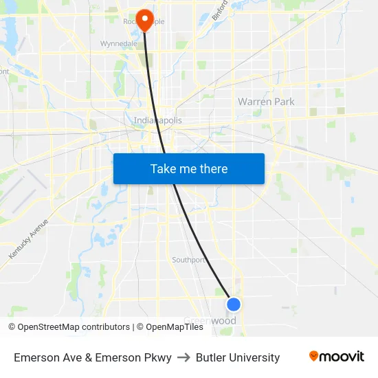 Emerson Ave & Emerson Pkwy to Butler University map