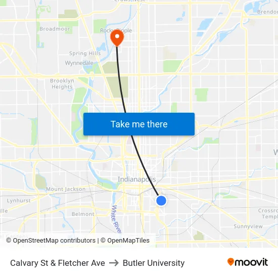 Calvary St & Fletcher Ave to Butler University map