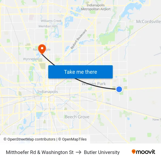Mitthoefer Rd & Washington St to Butler University map