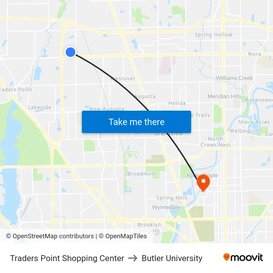 Traders Point Shopping Center to Butler University map