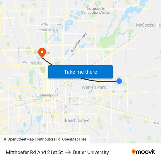 Mitthoefer Rd And 21st St to Butler University map