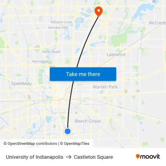 University of Indianapolis to Castleton Square map
