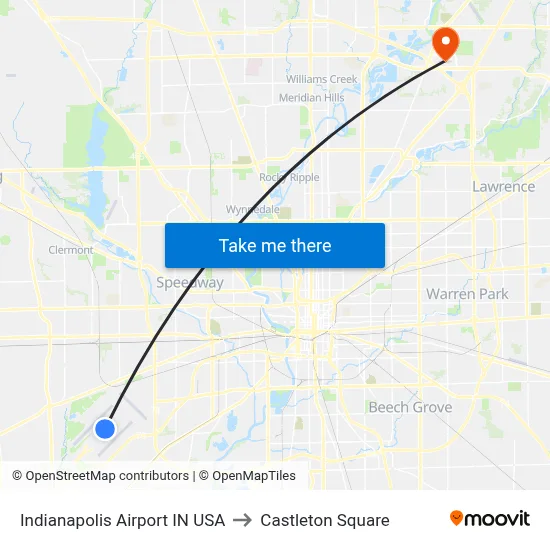 Indianapolis Airport IN USA to Castleton Square map