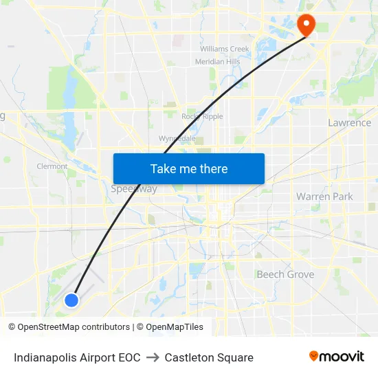 Indianapolis Airport EOC to Castleton Square map