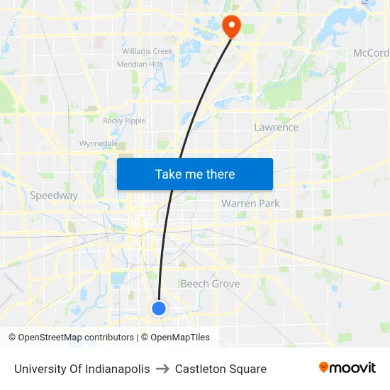 University Of Indianapolis to Castleton Square map