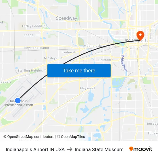 Indianapolis Airport IN USA to Indiana State Museum map