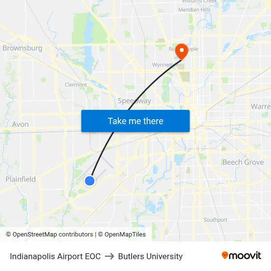 Indianapolis Airport EOC to Butlers University map