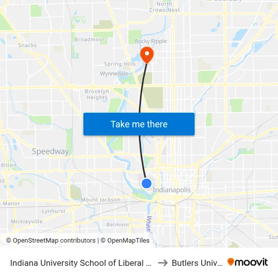 Indiana University School of Liberal Arts at IUPUI to Butlers University map