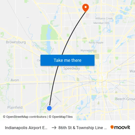 Indianapolis Airport EOC to 86th St & Township Line Rd map