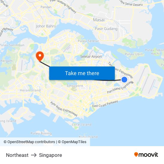 Northeast to Singapore map