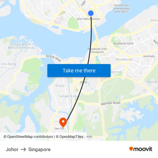 Johor to Singapore map