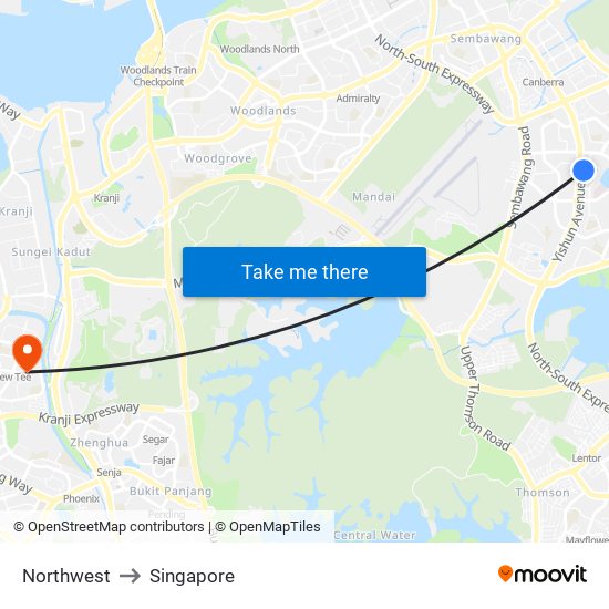 Northwest to Singapore map
