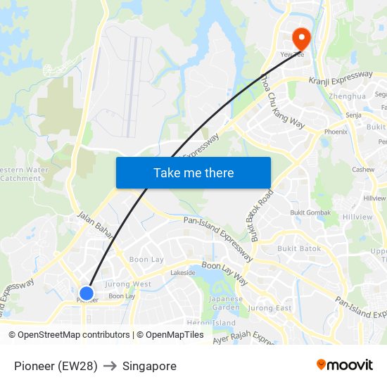 Pioneer (EW28) to Singapore map