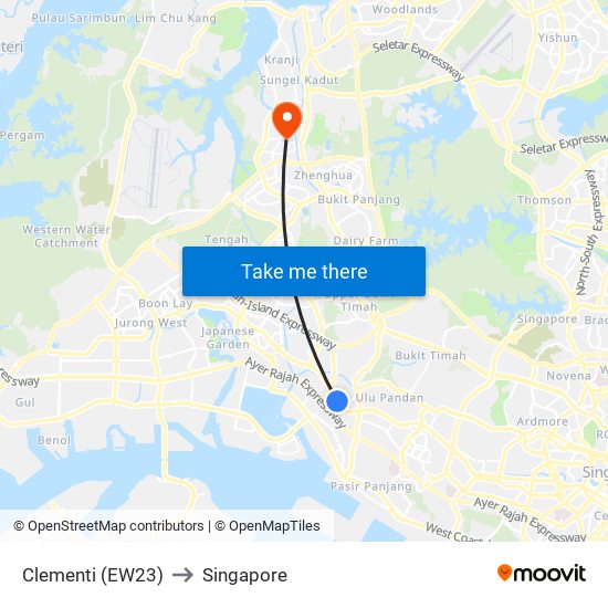Clementi (EW23) to Singapore map