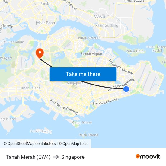 Tanah Merah (EW4) to Singapore map