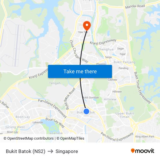 Bukit Batok (NS2) to Singapore map