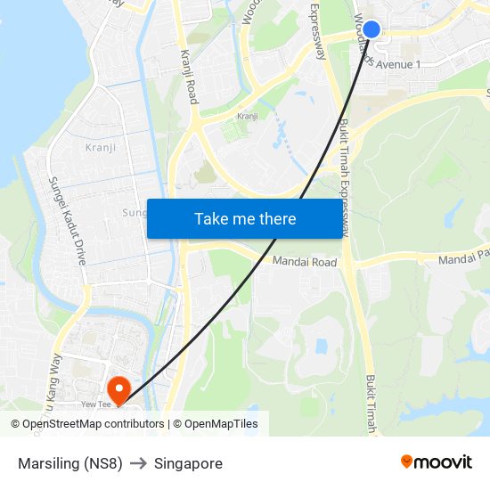 Marsiling (NS8) to Singapore map
