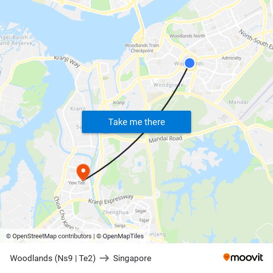 Woodlands (Ns9 | Te2) to Singapore map