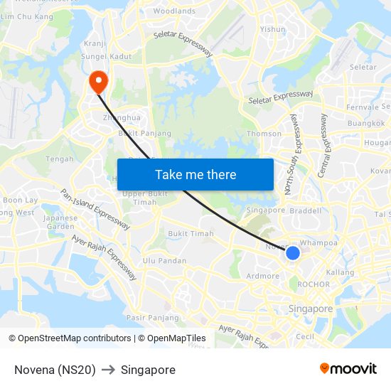 Novena (NS20) to Singapore map