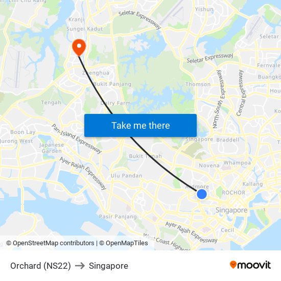 Orchard (NS22) to Singapore map