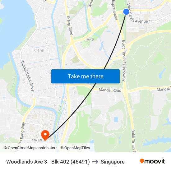 Woodlands Ave 3 - Blk 402 (46491) to Singapore map