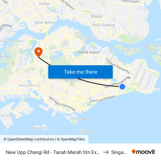 New Upp Changi Rd - Tanah Merah Stn Exit B (85091) to Singapore map