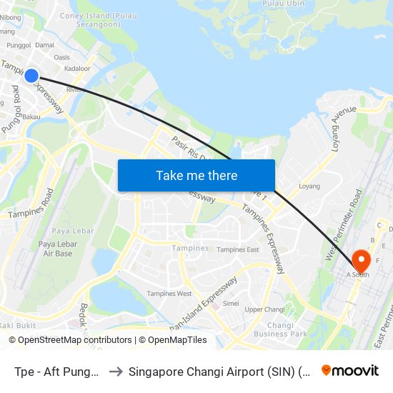 Tpe -  Aft Punggol Rd (65199) to Singapore Changi Airport (SIN) (Xin Jia Po Zhang Yi Ji Chang) map