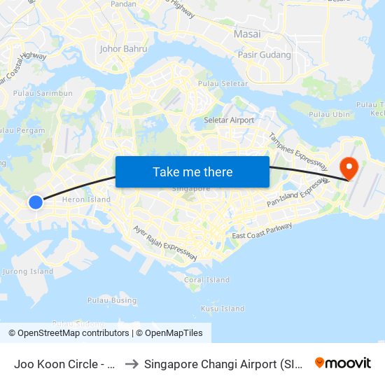 Joo Koon Circle - Joo Koon Int (24009) to Singapore Changi Airport (SIN) (Xin Jia Po Zhang Yi Ji Chang) map