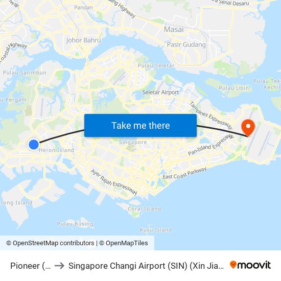 Pioneer (EW28) to Singapore Changi Airport (SIN) (Xin Jia Po Zhang Yi Ji Chang) map