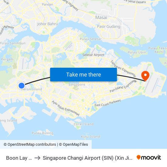 Boon Lay (EW27) to Singapore Changi Airport (SIN) (Xin Jia Po Zhang Yi Ji Chang) map
