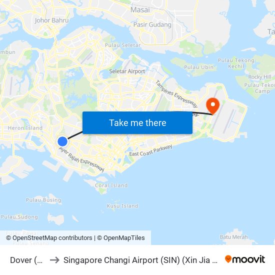Dover (EW22) to Singapore Changi Airport (SIN) (Xin Jia Po Zhang Yi Ji Chang) map