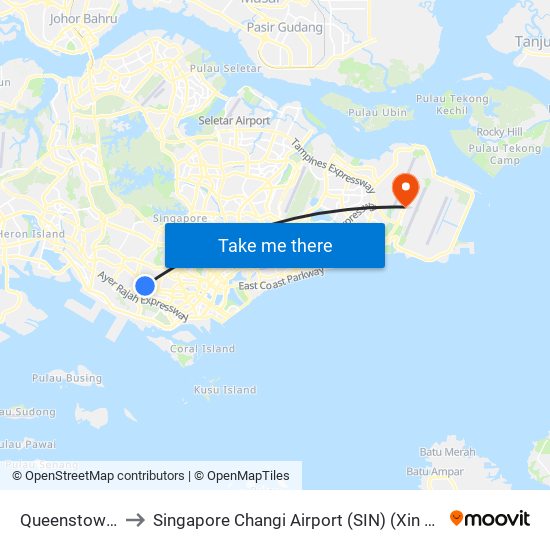 Queenstown (EW19) to Singapore Changi Airport (SIN) (Xin Jia Po Zhang Yi Ji Chang) map