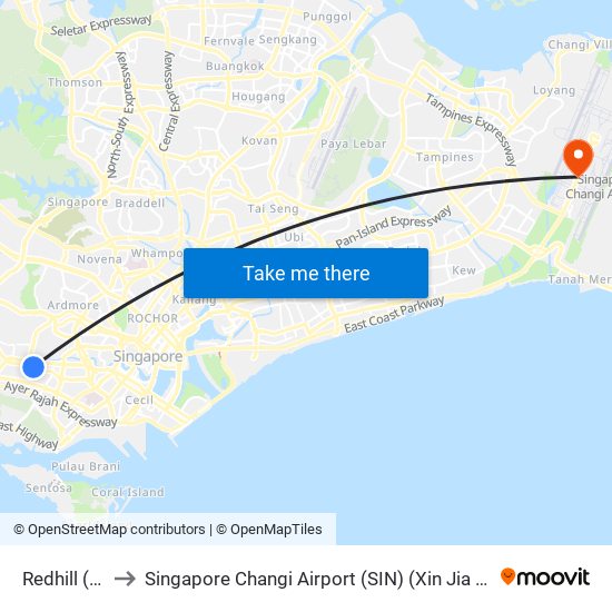 Redhill (EW18) to Singapore Changi Airport (SIN) (Xin Jia Po Zhang Yi Ji Chang) map