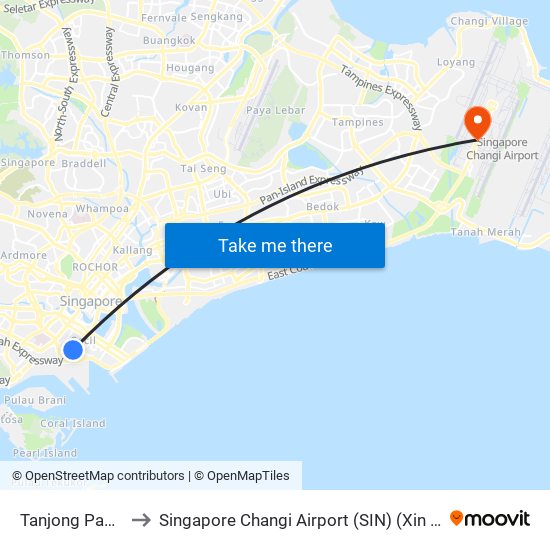 Tanjong Pagar (EW15) to Singapore Changi Airport (SIN) (Xin Jia Po Zhang Yi Ji Chang) map