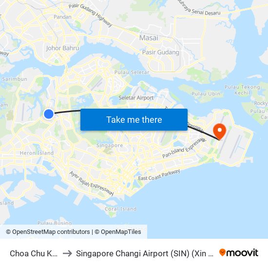 Choa Chu Kang (NS4) to Singapore Changi Airport (SIN) (Xin Jia Po Zhang Yi Ji Chang) map
